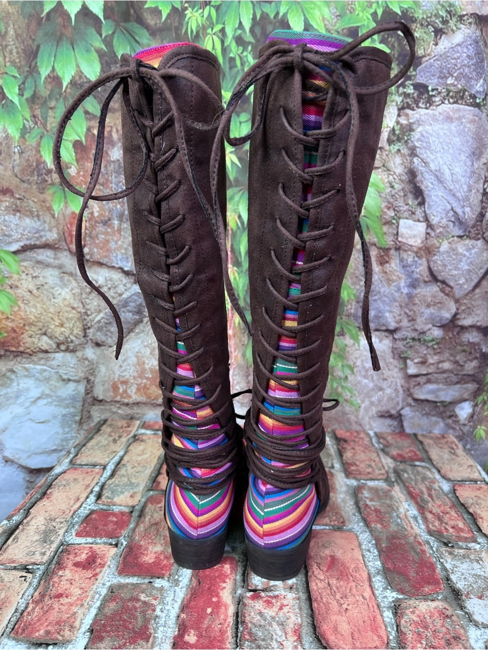 VERY VOLATILE Rainbow Inset Lace Up Festival Boots, 10 - Picture 9 of 15